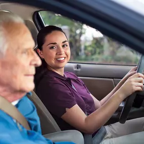 Caregiver providing client transportation to appointments and errands