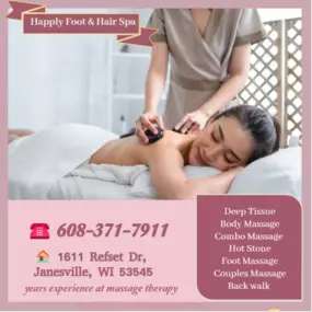 A hot stone massage is a type of massage therapy. It's used to help you relax and ease tense muscles 
and damaged soft tissues throughout your body.