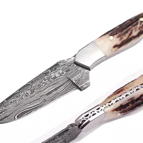 Antler Damascus steel hunting knife