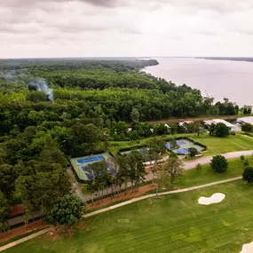 drone photo of the Peninsula at Wilson Lake property that is under development right next to Turtle Point Yacht Club close to Florence, Alabama