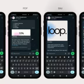 Rich Media Messaging: Kundenkommunikation mit LoopOS und WhatsApp
Mit LoopOS, dem Tool der loop agency, gestalten Sie Ihre Kundenkommunikation lebendig und interaktiv. Dank WhatsApp-Integration können Sie Videos, Bilder, PDFs oder Standortangaben versenden und so Produkte, Events oder Services ansprechend präsentieren. Rich Media Messaging steigert die Aufmerksamkeit, fördert die Interaktion und schafft eine stärkere Verbindung zu Ihren Kunden – alles mit LoopOS. ????