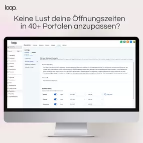 Bearbeitungsbereich für individuelle Buchungsplattformen und Öffnungszeiten. Kundenfreundliche Oberfläche für Terminvergabe und Self-Service-Angebote.