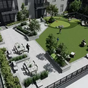 Courtyard with greenery and lounge seating