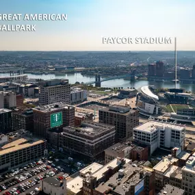 Next to Great American Ball Park and Paycor Stadium