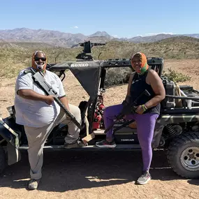 These thrill-seekers are all set for an action-packed ATV tour and Machine Gun Adventure with Desert Wolf Tours. Combining the best of Arizona outdoor fun, they’re about to experience the adrenaline of off-roading and target shooting in the scenic Sonoran Desert!