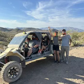 This group is ready to embark on a thrilling ATV guided tour through the stunning landscapes of the Sonoran Desert with Desert Wolf Tours. The guided tour offers an exhilarating mix of adventure and nature, perfect for those looking to explore Arizona’s rugged terrain in style!