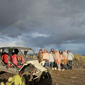 This adventurous group celebrated an incredible day with Desert Wolf Tours, enjoying a scenic ATV tour under a stunning desert rainbow. Perfect for group tours, this experience combines thrilling rides and unforgettable views!