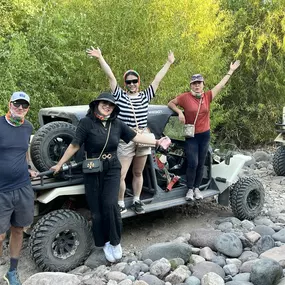 This group is enjoying their exciting ATV guided tour with Desert Wolf Tours, making their way through the rocky terrain of the Arizona desert. With adventure ahead, they’re fully immersed in the beauty and thrill of the off-road experience!