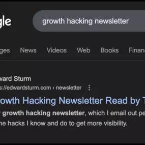 Ranking my weekly newsletter 1 on Google for Growth Hacking Newsletter.