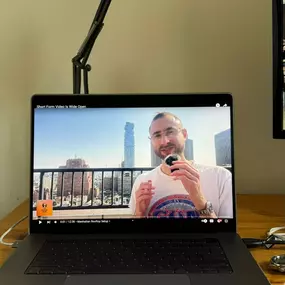 Edward Sturm recording The Edward Show digital marketing podcast on an NYC rooftop.