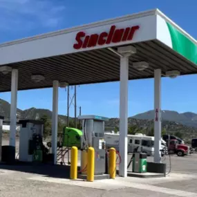 Sinclair gas station fueling island.