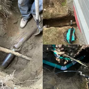 Sewer line replacement project showing the excavation of old, corroded pipes and installation of new, durable piping. This repair process improves drainage and prevents future blockages caused by deteriorating pipes.