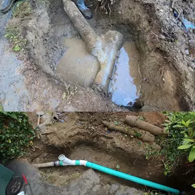 Sewer line repair in Seattle, featuring the removal of damaged pipes and installation of new piping to restore proper drainage and prevent blockages.