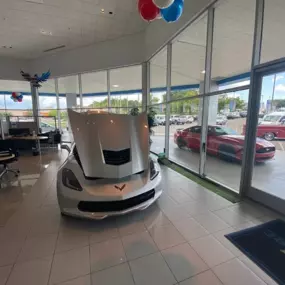 Chevy Corvette on display in Freeland Chevrolet dealership in Antioch, TN