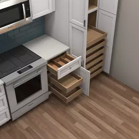 Rendering showcasing storage options for your kitchen remodel in our Design Center