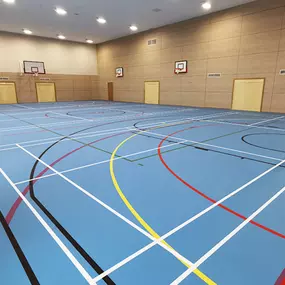 Our modern, spacious sports hall can play host to any number of sports and activities, including indoor hockey, netball, 5-a-side football and badminton.