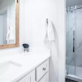 bathroom, The Shay, an apartment community in downtown Oklahoma City that leases studio and 1 bedroom apartment homes