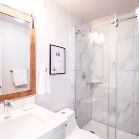 bathroom, The Shay, an apartment community in downtown Oklahoma City that leases studio and 1 bedroom apartment homes