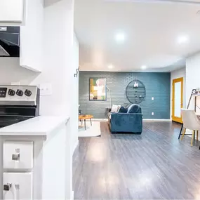 Kitchen at, The Shay, an apartment community in downtown Oklahoma City that leases studio and 1 bedroom apartment homes