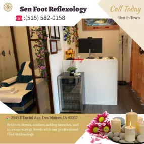 Welcome to Sen Foot Reflexology in Des Moines, IA! At Sen Foot Reflexology, we offer a specialized and rejuvenating foot massage experience like no other. Our dedicated therapists are trained to provide not just a relaxing treatment but also one that promotes overall well-being.