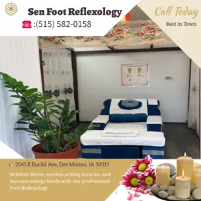 If you're looking to kick back and relax in Des Moines, IA, Sen Foot Reflexology is the place to be! Specializing in foot and chair massages, you can expect a rejuvenating experience that will leave you feeling refreshed and rejuvenated.