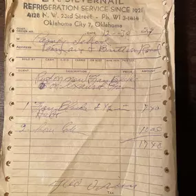 1959 Invoice 
L A Silvernail
REFRIGERATION SERVICE SINCE 1921