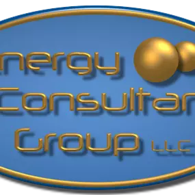 The official logo for Energy Consultants Group, LLC, featuring a polished design with a blue oval background outlined by a thin gold border. The company name, 