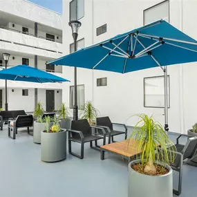 patio and umbrellas