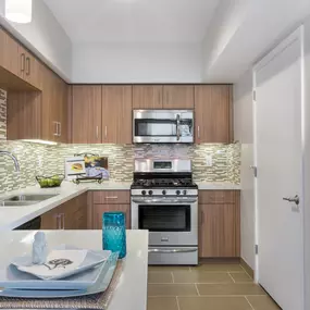 Kitchen with stainless steel appliances