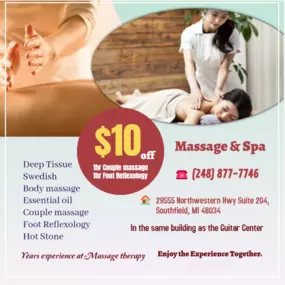 Our traditional full body massage in Southfield, MI 
includes a combination of different massage therapies like 
Swedish Massage, Deep Tissue,  Sports Massage,  Hot Oil Massage
at reasonable prices.