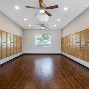 Indoor mailroom and package lockers.