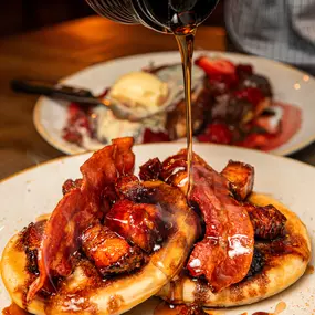 Smoky bacon bourbon bites, streaky bacon & maple pancakes