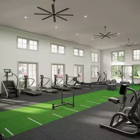 A gym with treadmills and other exercise equipment