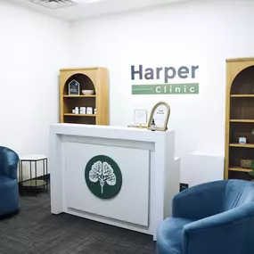 Reception area at Harper Clinic Utah with a welcoming desk and serene decor.