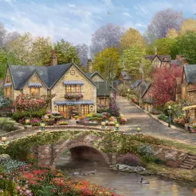 Summer in Cobblestone Village painting by Thomas Kinkade Studios.