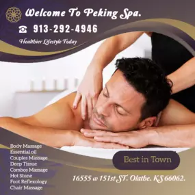 The full body massage targets all the major areas of the body that are most subject to strain and
discomfort including the neck, back, arms, legs, and feet. 
If you need an area of the body that you feel needs extra consideration, 
such as an extra sore neck or back, feel free to make your massage therapist aware and
they will be more than willing to accommodate you.