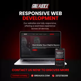 Responsive Web Development by Greauxx: Our expertly crafted websites are fully responsive, ensuring a seamless browsing experience across all devices. We specialize in creating visually appealing, user-friendly designs that help your business dominate the digital space. Contact us today to elevate your online presence!