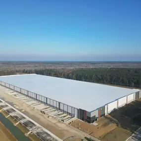 Commercial flat roof installation drone shot