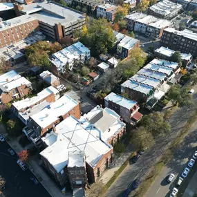 Jewish temple roof installation, aerial view