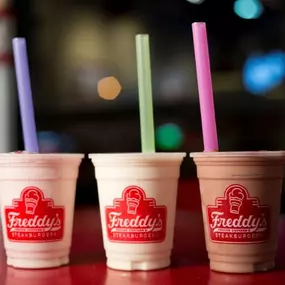 Milk Shakes with Purple, Green, and Pink Straws