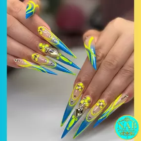 Luxury Gel X nails with bold designs and vibrant colors at NAB Nail Bar.