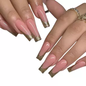 Elegant Gel X V French Tip nails with a sleek, modern design.