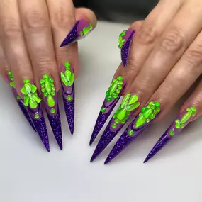 Fun and edgy glow-in-the-dark nails for a bold, nighttime statement.