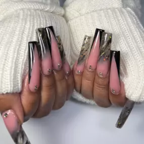 Stunning freestyle long acrylic nails with custom nail art by NAB Nail Bar, Las Vegas.