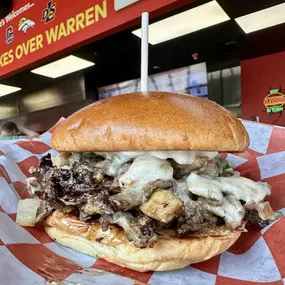 Close up image of the Steak Burger at Taystee's Burgers