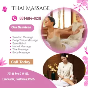 Thai massage is a type of full body massage that uses a mixture of deep tissue pressure, muscle and joint stretching, and gentle adjustments of the body into yoga-like poses.