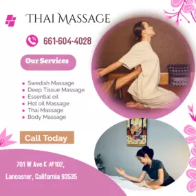 Thai Massage is a full-body massage that involves stretching and pressure-point work along energy lines in the body. The massage therapist uses their hands, elbows, knees, and feet to apply pressure to the body's energy lines, or sen, to relieve tension and restore balance to the body.