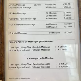 Preise - 4asia ART & SPA | Thai-Massage | München