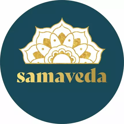 Logotipo de Samaveda; Ayurveda, Masajes, Alimentación, Yoga