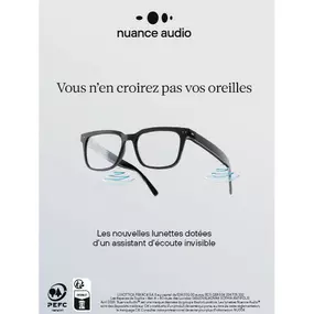 NUANCE audio disponible en magasin ! Les lunettes dotées d'un assistant d'écoute invisible !